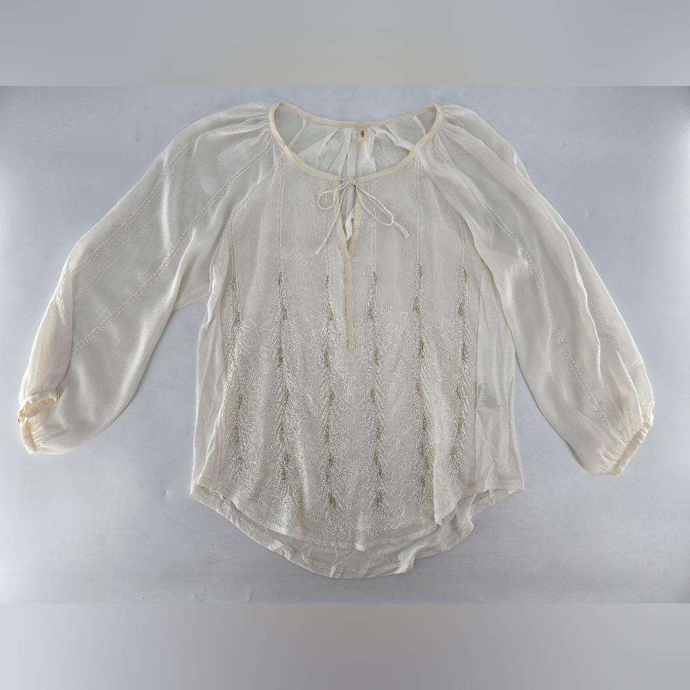 Anthropologie‎ Cream Blouse with Embroidered Detail